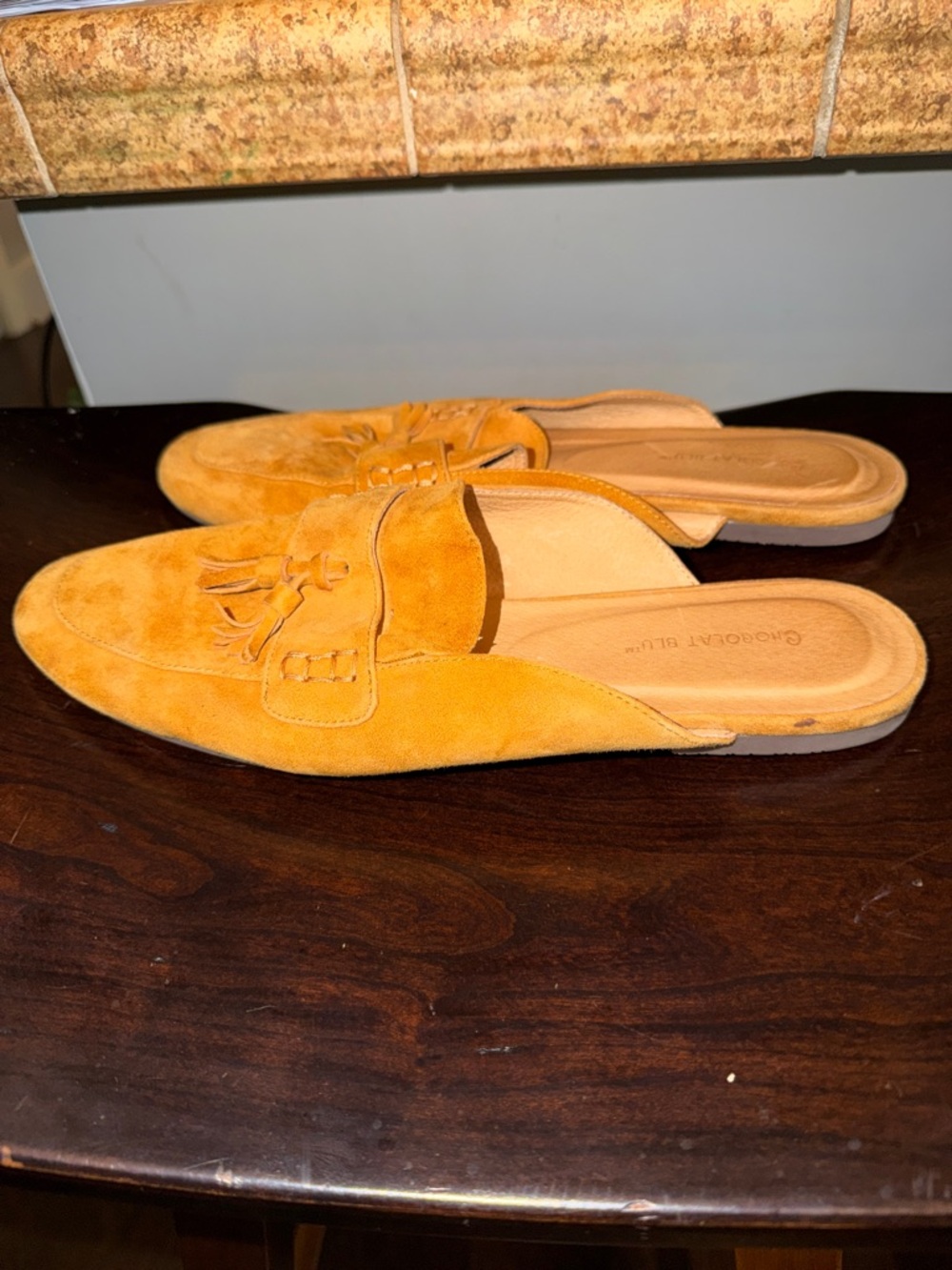 Chocolate Blu Suede Tassel Mule Loafers in Mustard Yellow size 10 - Picture 3 of 4